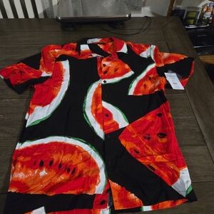 New Botton Up Shirt Men's Rayon Watermelon Print Size (38-40) Multi-color NOBO